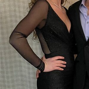 Elegant Black Sheer Sleeve Dress